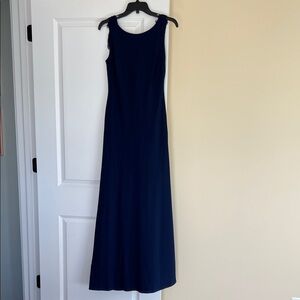 Karl Lagerfeld Paris Navy Blue Sleeveless Formal Evening Gown with Back Interest